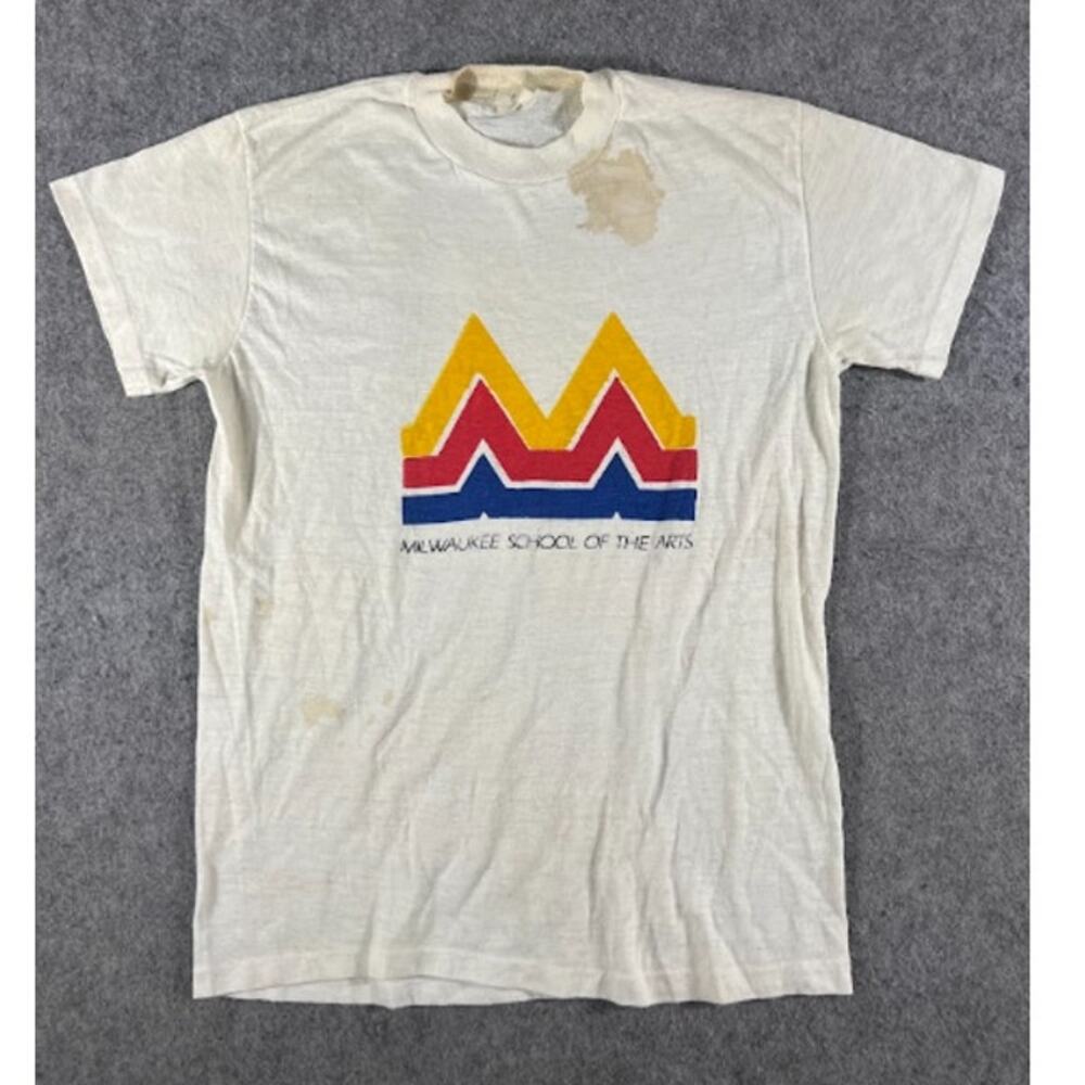 VTG 70s 80s Milwaukee School of the Arts Promo Tshirt Mens Large White Thrashed